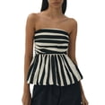 thumbnail image 2 of Yunliwuli Women's Strapless Peplum Tops Stripe Print Ruched Backless Cropped Bubble Bandeau, 2 of 9
