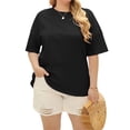 thumbnail image 3 of Langwyqu Plus Size Women Solid Color Round Neck Short Sleeve Casual T-Shirt Blouse, 3 of 5
