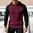 thumbnail image 2 of JUUYY Men's Hooded Sweatshirt Color Block Long Sleeve Raglan Knitted Hoodies Textured Fall Warm Pullover Sweater Tops Wine M, 2 of 4
