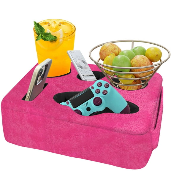 Poedist Couch Bed Cup Holder Pillow, Nisdoing 5 Hole Couch Drink Holder! Keep Drinks Hand Side and KeepTemp, Prevent Spills and Use Anywhere. Cup Holder for Couch, Bed,Camping,RV,Car,Beach. Pink