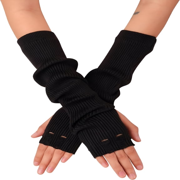 TELOLY Black Long Fingerless Gloves, Arm Warmers, Goth Gloves, Punk Gloves, Emo Accessories