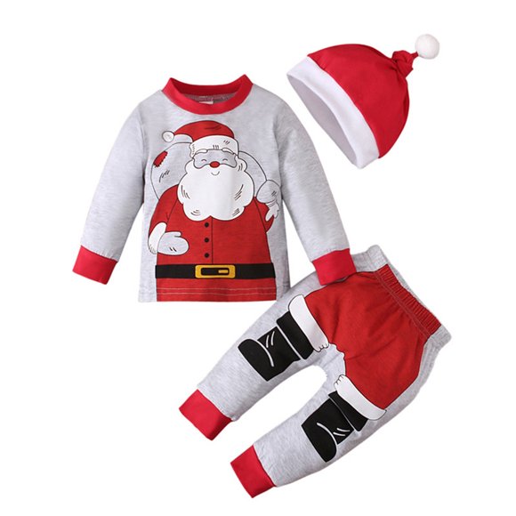 Zanarzt Baby Girl Clothes Girls Baby Boys Christmas Santa Clause T Shirt Tops Xmas Pants Hat Outfits Set Grey,12-18 Months