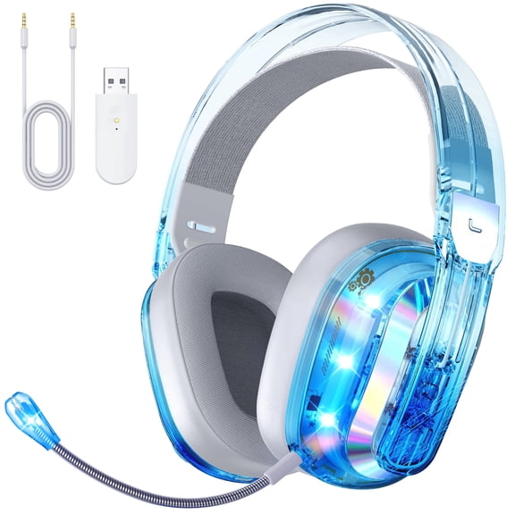 BENGOO Wireless Gaming Headset, Bluetooth 5.3，2.4GHz USB Over-Ear Headsets with Crystal RGB Lights for Controller, XBOX, PS5, PS4, PC, Switch, Mac,