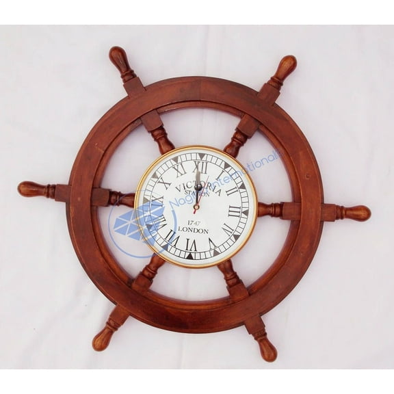 Nagina International 24" Nautical Ship Wheel & 6" Clock - Pirate Home Decor