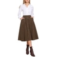 thumbnail image 2 of Corduroy Skirt for Women Button Front High Waist Vintage Stretch A-Line Flared Casual Midi Skirts with Pockets XL Brown, 2 of 6