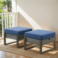 thumbnail image 2 of PARKWELL 2PCS Patio Wicker Ottoman Seat Foot Rest Side Table with Cushions for Indoor Outdoor,Navy, 2 of 8