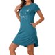 thumbnail image 4 of INSPIRAR CHIC Camisones de Mujer Camisetas de Noche con Impresión de Gatos Vestido de Sueño de Manga Corta Noche XL Verde Pavo Real, 4 of 5