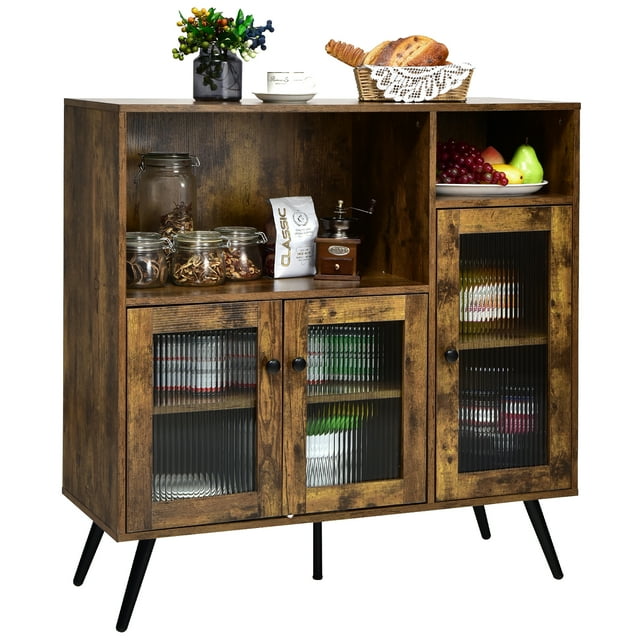 Costway Buffet Sideboard Kitchen Storage Cupboard w/ Glass Door & Adjustable Shelves