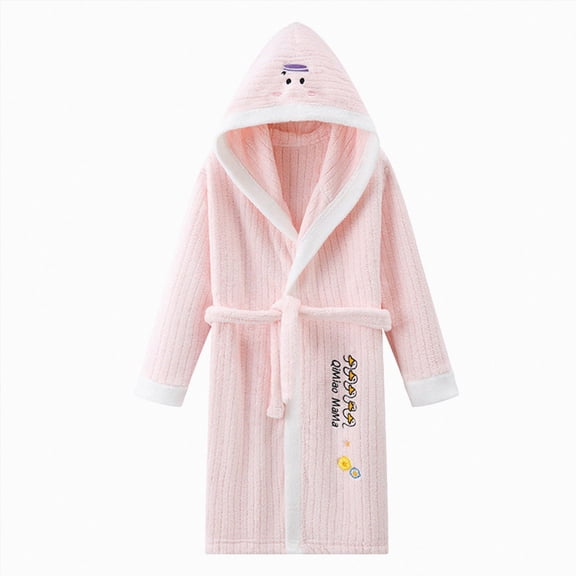 NOLDARES Boys' Hooded Bathrobe Kids Plush Fuzzy Fleece Robe Teen boy Soft Spa Robe Girls Sleepwear pajamas Toddler Nightgown,Pink,2-4 Y