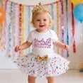 thumbnail image 2 of RTKFRFLM Baby Girls 3-Piece First Birthday Outfit Short Sleeve Graphic Romper with Tutu Skirt and Matching Headband Cute Princess Party Dress Set for Ages 3-24 Months, 2 of 5