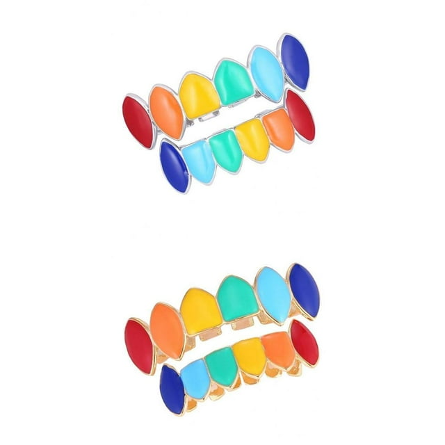 2 Pares Parillas de Diente de , Colmillos Falsos de Disfrace Vestido Sunnimix Parrillas de dientes de colores