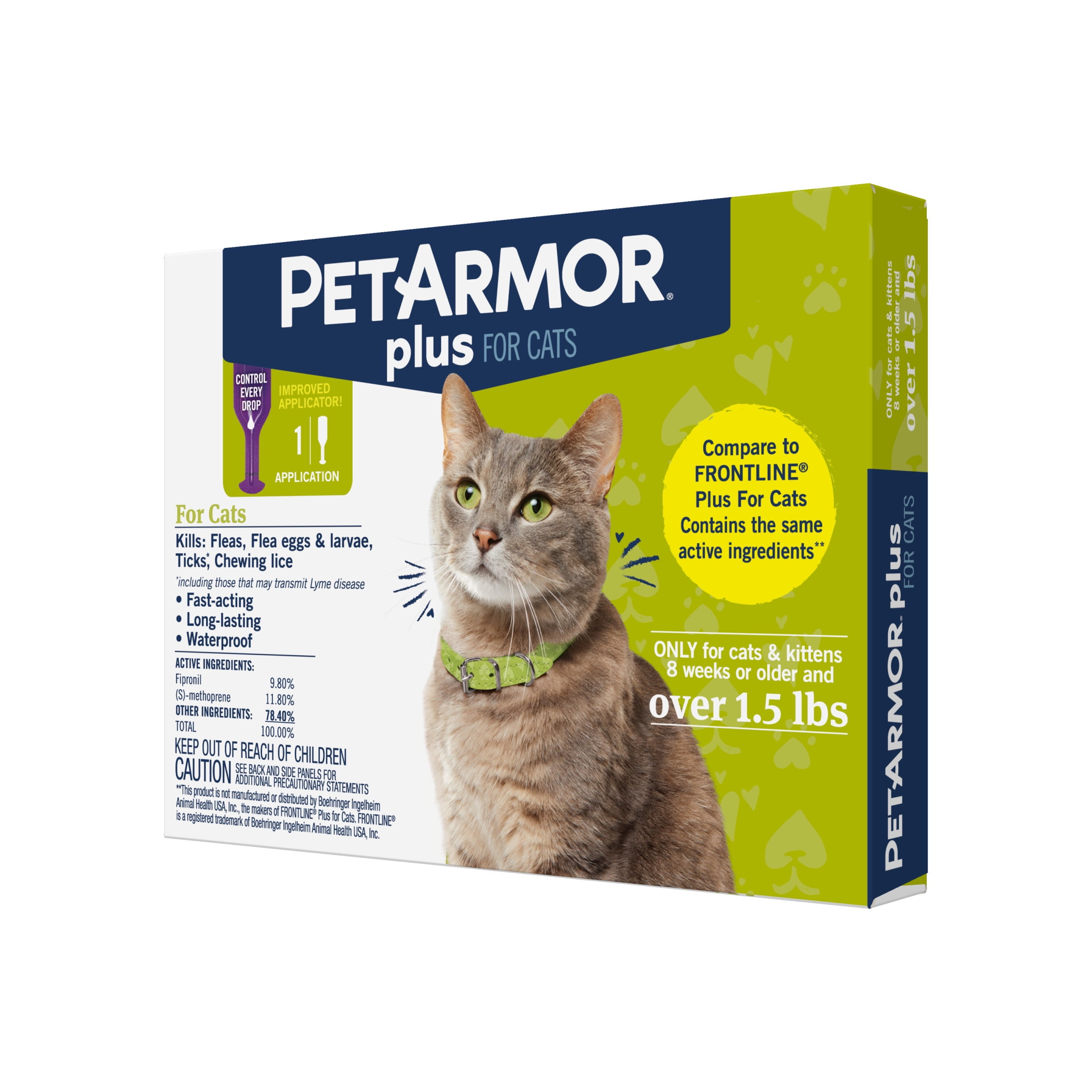 PETARMOR Plus for Cats Flea & Tick Prevention, over 1.5 lbs, 1 Month Supply