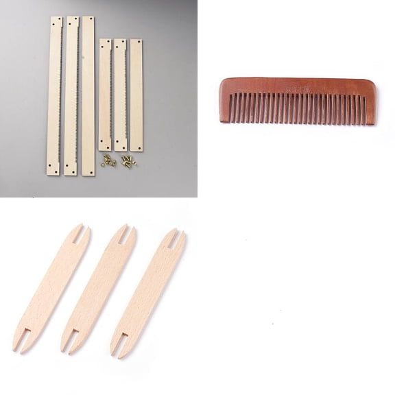 1set Wooden Handheld Knitting Loom with Sandalwood Tooth Comb and Wood Knitting Looms Shuttles Mixed color 39.9x3x0.5cm Wood