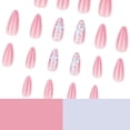 thumbnail image 2 of Pink Gradient Floral Pattern Press on Nails, Medium Almond Glossy Artificial Nails with Ombre Effect, 24 Count, 2 of 7