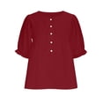 thumbnail image 5 of cocolona Summer Puff Sleeve Tops for Women Crew Neck Button Pleated Shirts Dressy Casual Loose Blouses, 5 of 6
