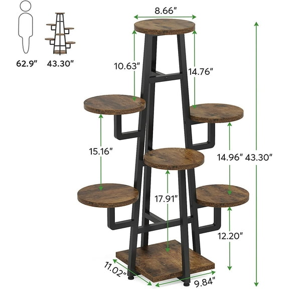 7 Tier Plant Stand Indoor for Multiple Plants, Wooden Corner Plant Pots Holder Rack Flower Stand Tall Shelf Planter Organizer for Living Room Balcony Garden, Rustic Brown