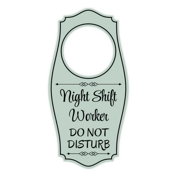 Night Shift Worker Do Not Disturb Door Hanger | House or Business Door Sign - Light Grey, 4" x 8"