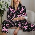 thumbnail image 6 of Fuzoiu Breast Cancer Awareness (2) Print Women's Long-Sleeved Pajama,Lounge Button Down Nightwear,Womens Notch Collar Pajama Set-Medium, 6 of 7