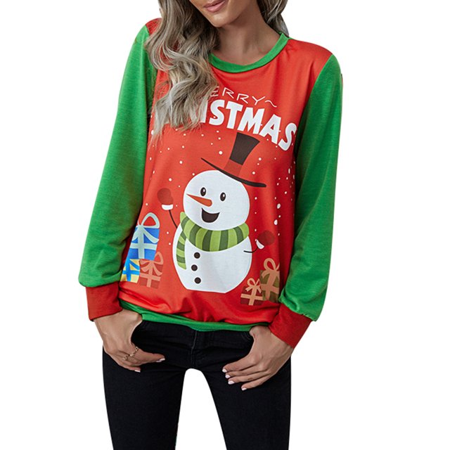 DYMADE Chandail de Noël Laid à Col Rond à Manches Longues pour Femmes, Blouse de Noël