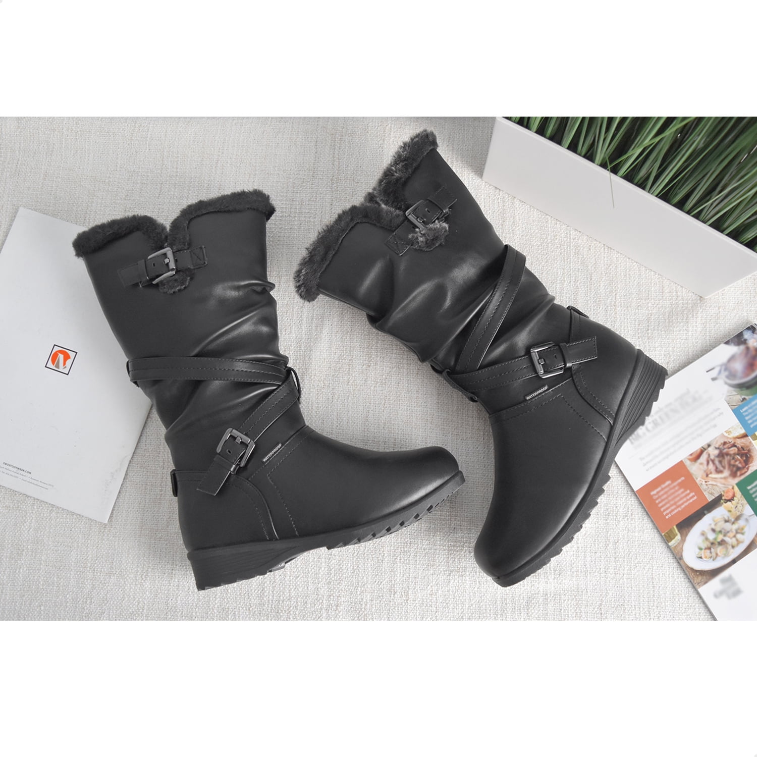 water resistant snow boots with ice grippers