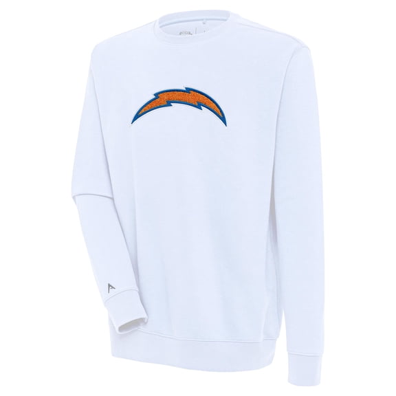 Men's Antigua  White Los Angeles Chargers Victory Crewneck Pullover Sweatshirt