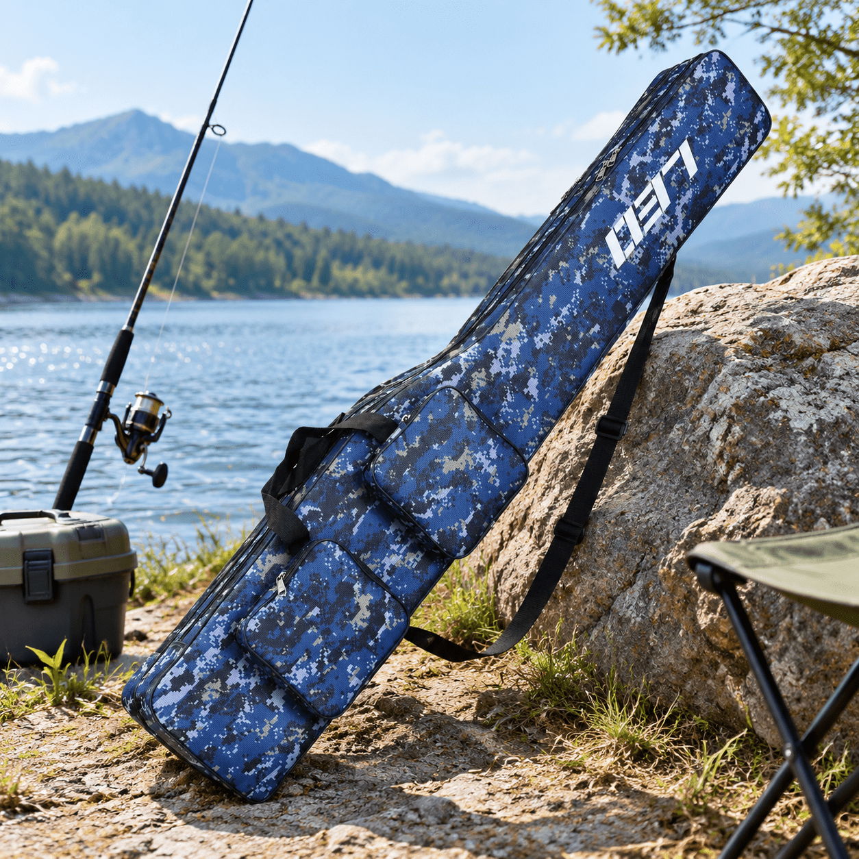 Digital Code Camouflage 130cm Portable Two Layer Fishing Rod Tackle Storage Case