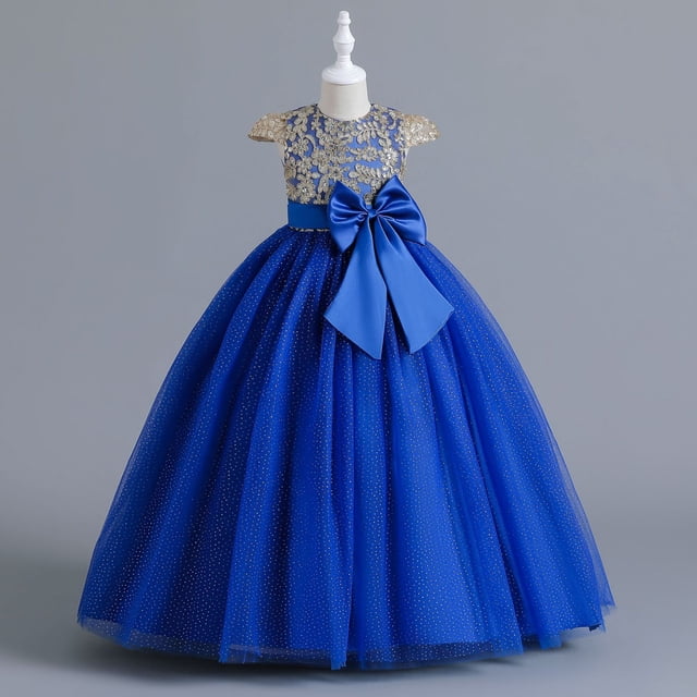 Vestido largo grande para niñas, vestido de princesa de malla, vestido con lazo, vestido de princesa