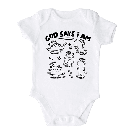 God Says I am Dinosaurs Shirt Premium Custom Baby Clothes Unisex Baby Announcement Gift for Mom Newborn Outfit 0-3m White