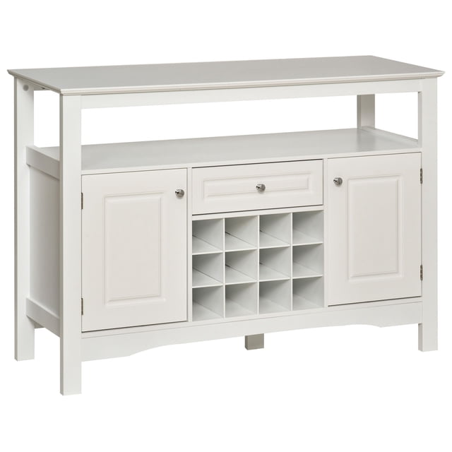 Modern White Kitchen Buffet Bar Cabinet with Wine Rack & Drawer – 46" Dining Server for Living Room Storage
