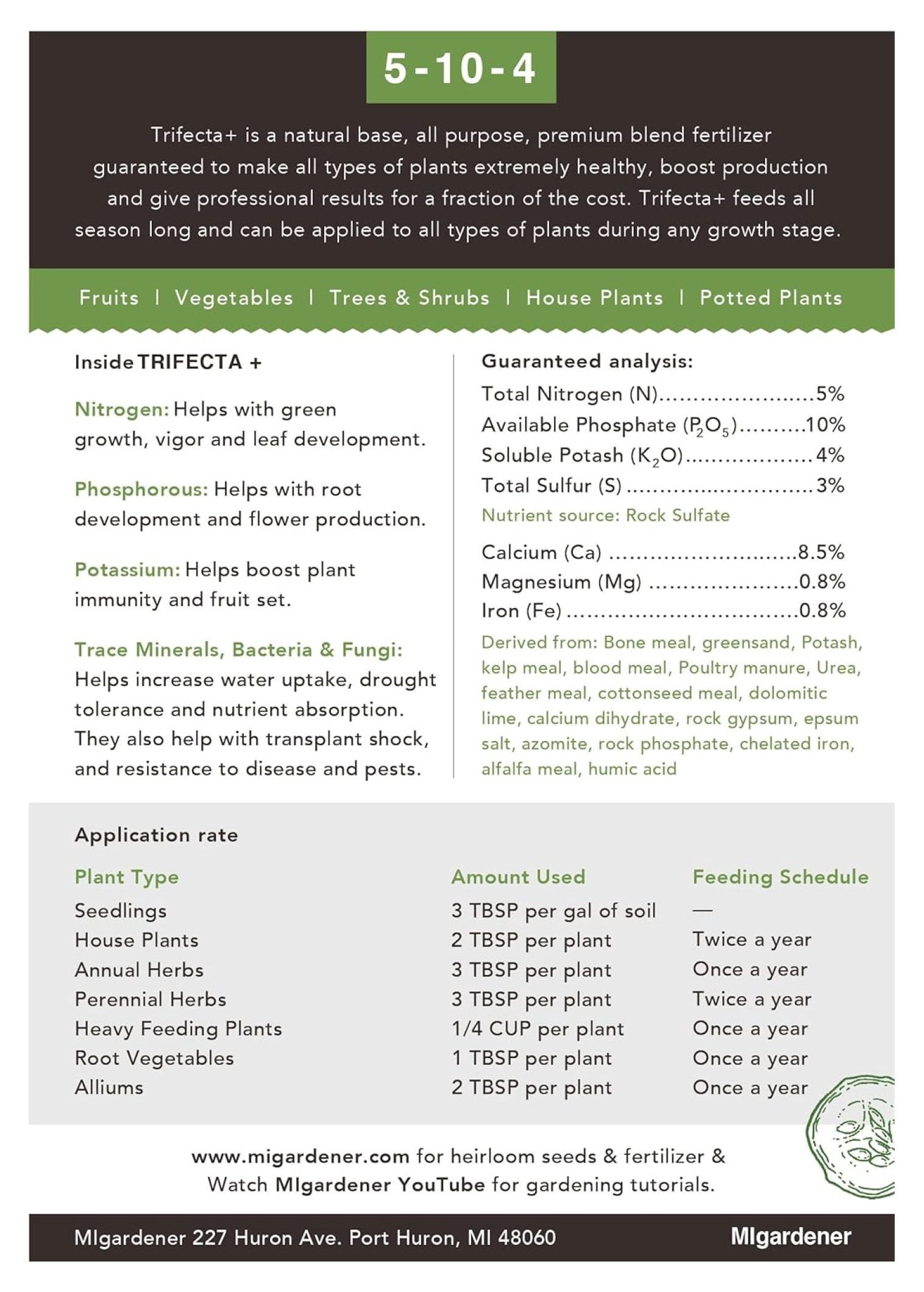 Trifecta+ Organic Fertilizer 6LB - All Purpose Plant Food for Flowers, Vegetables, & Herbs; 5-10-4 NPK Formula; Indoor & Outdoor Use; Slow Release Plant Nutrition