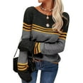 thumbnail image 2 of Women Fall Fashion Sweaters Colorblock Striped Crewneck Winter Trendy Pullover Tops Dark Gray S, 2 of 5