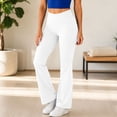 thumbnail image 4 of Chiccall Womens Flare Leggings with Pockets Seamless Workout Yoga Pants Bottoms High Waist Stretch Tummy Control Athletic Casual Trousers White XL, 4 of 10