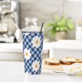 thumbnail image 5 of Blue Checkered Flowers Stainless Steel Insulated Tumbler 20 Oz Coffee Mug Travel Cup Water Bottle With Lid Straw, 5 of 6