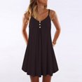 thumbnail image 1 of Women Sleeveless Spaghetti Strap Double Breasted Plain Shift Dress, 1 of 6