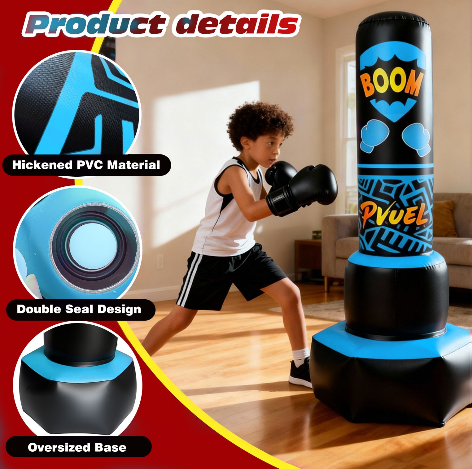 67inch Boxing Punching Bag Set for Adults Teens, Inflatable Boxing Freestanding with Gloves, Pump for Kids Children Youth Men Boxing Training Equipment MMA Fitness Home Gym, Blue