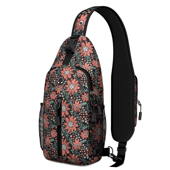 Floral Crossbody Sling Backpack for Womens Causal Sling Bag with Adjustable Shoulder Straps for Travel Hiking Chest Bag Daypack Anti-theft Purse