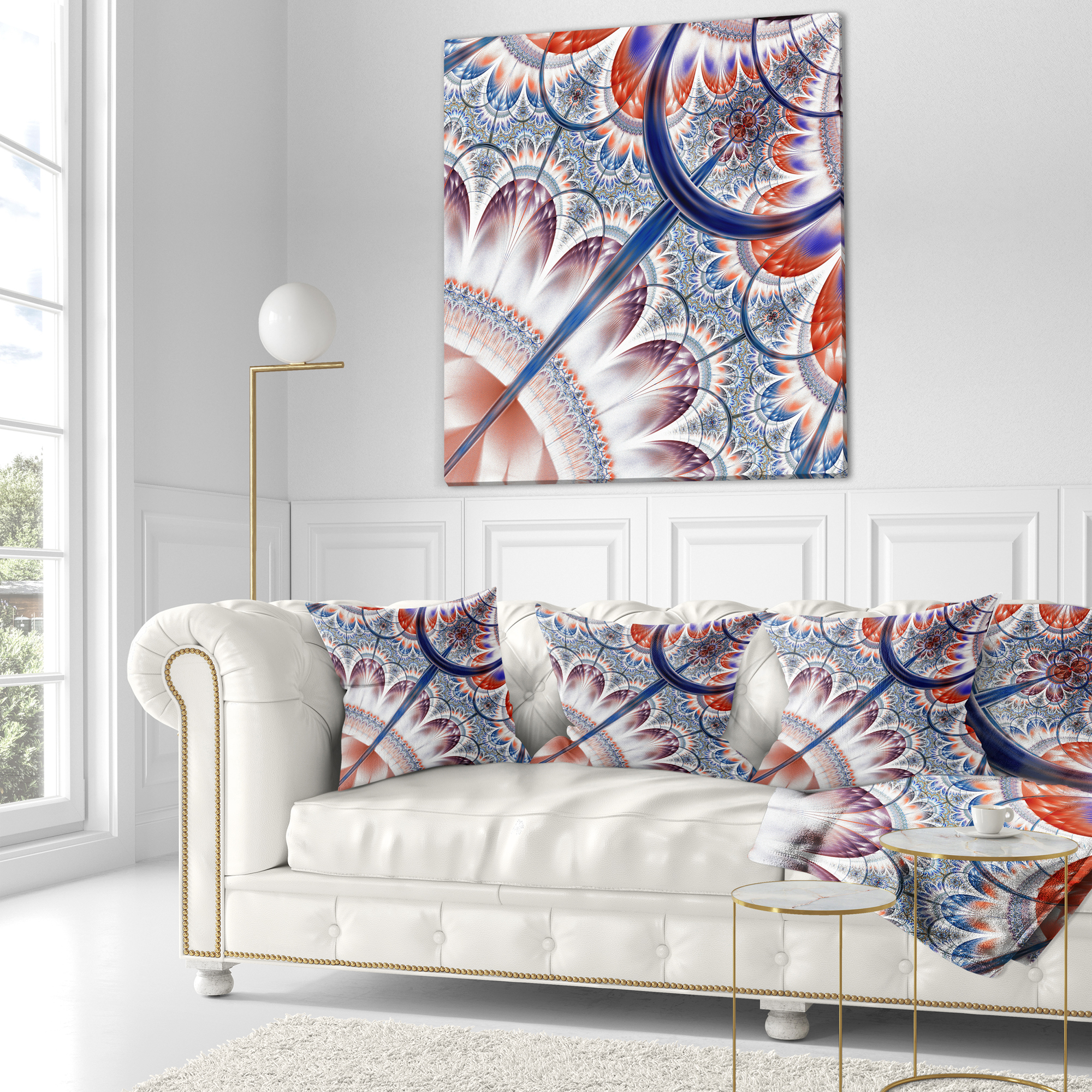 Designart Brown Blue Fractal Flower Pattern - Floral Throw Pillow - 16x16