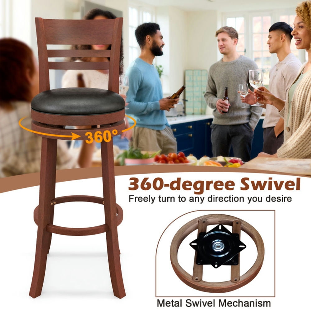 Demi Bonn Set of 2 360° Bar Stools with PU Upholstered Seats, Modern Dining Chair with Backrests, Brown