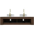 thumbnail image 6 of 60" Floating Bathroom Vanity with Sink, Wall-Mount Cabinet 2 Large Storage Drawer, 2 White Ceramic Basins with Stone Pattern and Marble Top, Soft-Close Design, Dark Walnut, 6 of 7