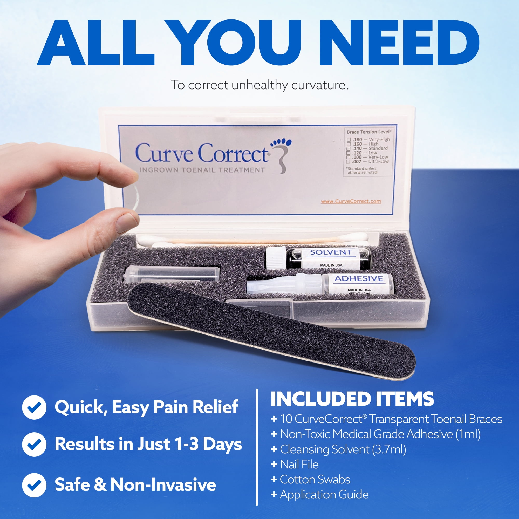 CurveCorrect® Ingrown Toenail Corrector Kit - 10 Braces for In Grown Toe Nail Treatment