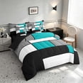 thumbnail image 2 of Manfei Abstract Grid Full Size Bedding Sets, Teal Checkered Full Size Bed in a Bag, Black Reversible 7 Pieces, 2 of 6