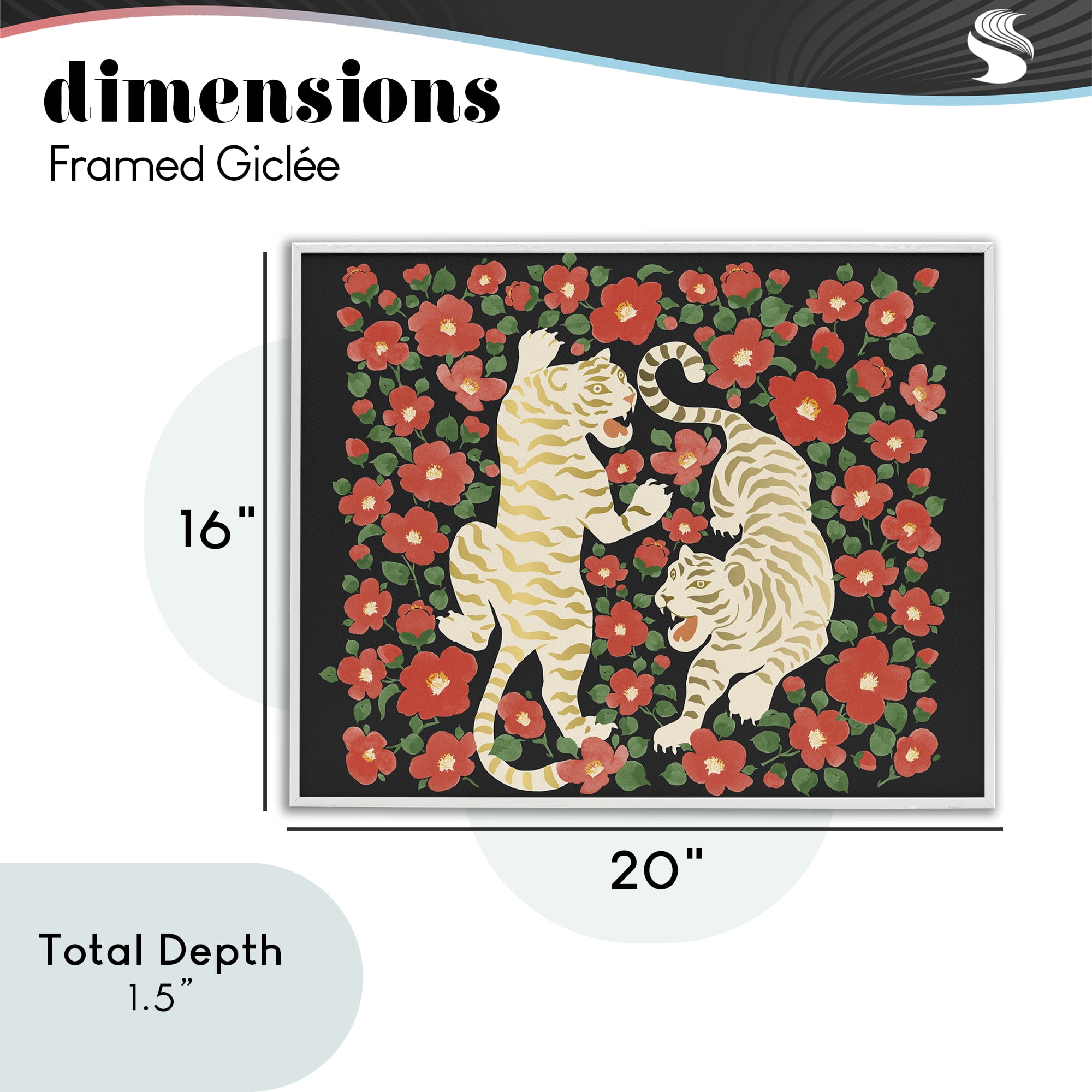 Stupell Industries Ivory Twin Tigers Among Flowers White Framed Giclee Art, design by Karolina Sato