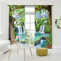WNOOHIY Nature Landscape Sunshine Forest Waterfall Printed Curtains For Bedroom,Living Room,Office,Set of 2 Panels