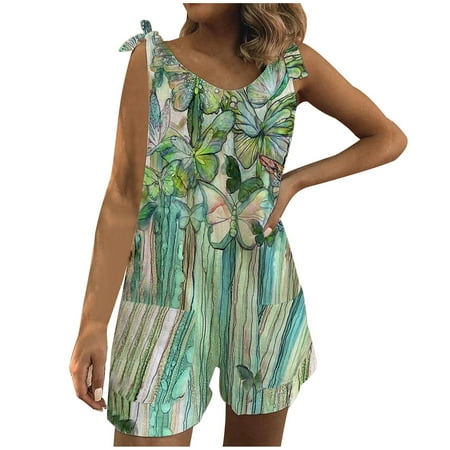 

Dyegold Jumpsuits for Women Casual Loose Jumpsuits for Women Casual Spaghetti Strap Playsuit Short Sunflower Daisy Print Sleeveless Rompers Overalls