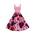 thumbnail image 1 of Seyurigaoka Women Charming Valentine's Day Print Dress, U-neck Sleeveless Big Hem One-piece, 1 of 9