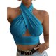 thumbnail image 1 of Las mujeres de criss-cross patrón hueco camiseta sin mangas, sexy slim fit sin mangas sin tirantes superior, 1 of 5