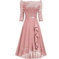 thumbnail image 6 of Guzom Fall Wedding Guest Dresses for Women- Lace Short Sleeves Cocktail Prom Ballgown Vintage Dress Pink, 6 of 6