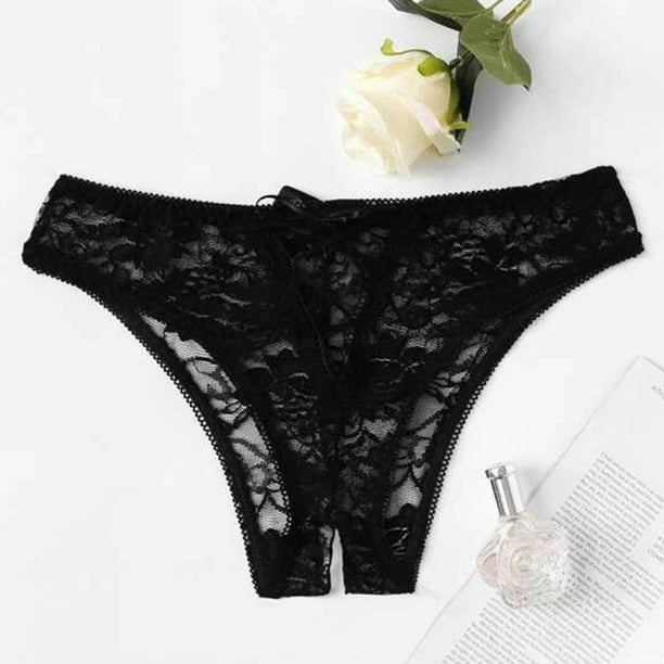Plus Size Signature Lace Crotchless Thong Black in Black