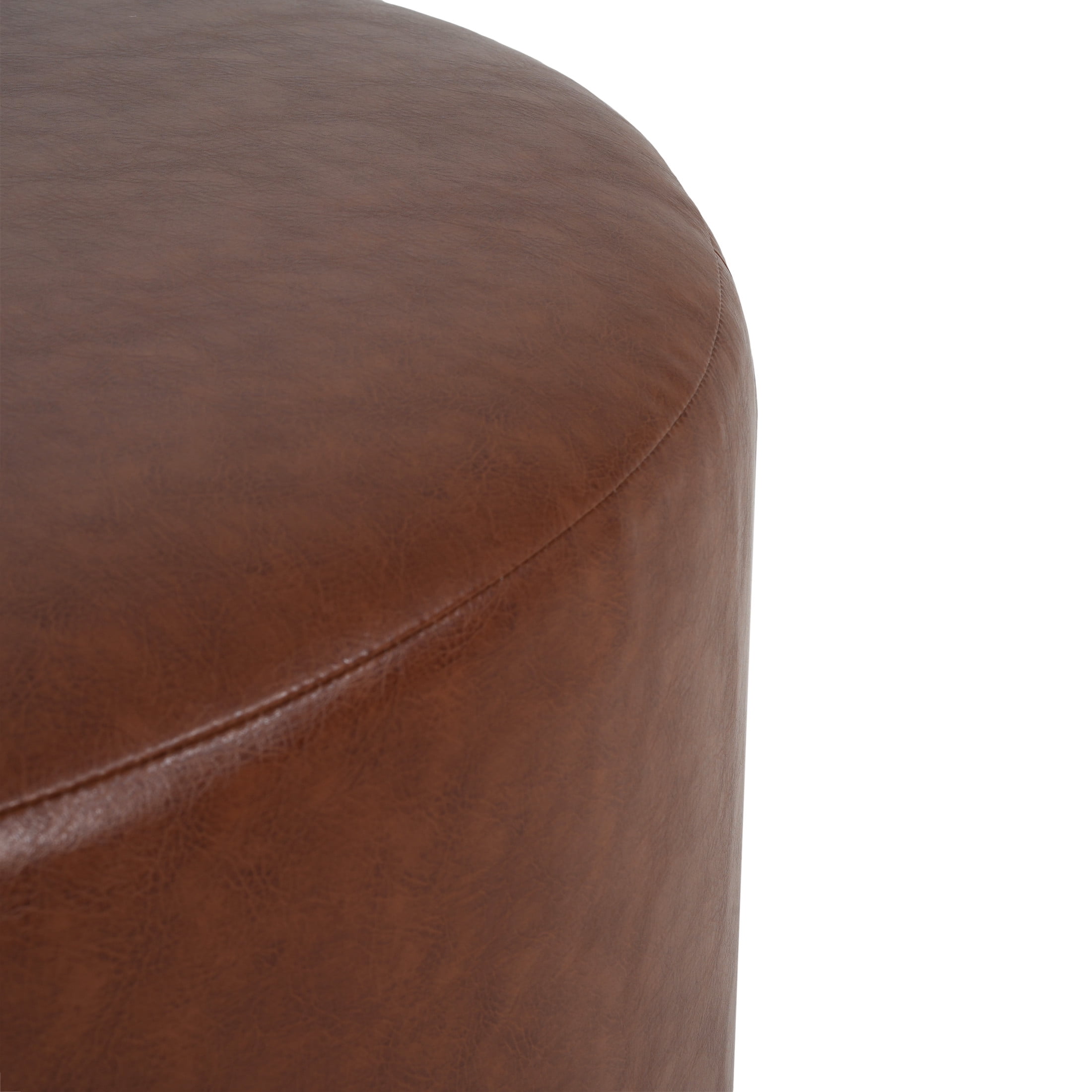 Christopher Knight Home 30" PU Upholstered Round Ottoman, Wood Frame, Light Brown