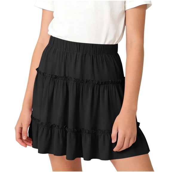 OGLCCG Tween Girls Ruffle Mini Skirt High Waist Tiered Flowy Plain A Line Skirts Summer Cute Boho Beach Short Skirts 5-15 Years